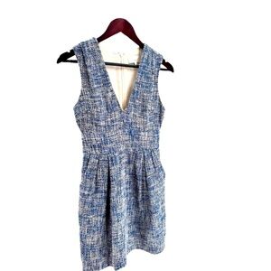 Blue Tweed Sleeveless Dress